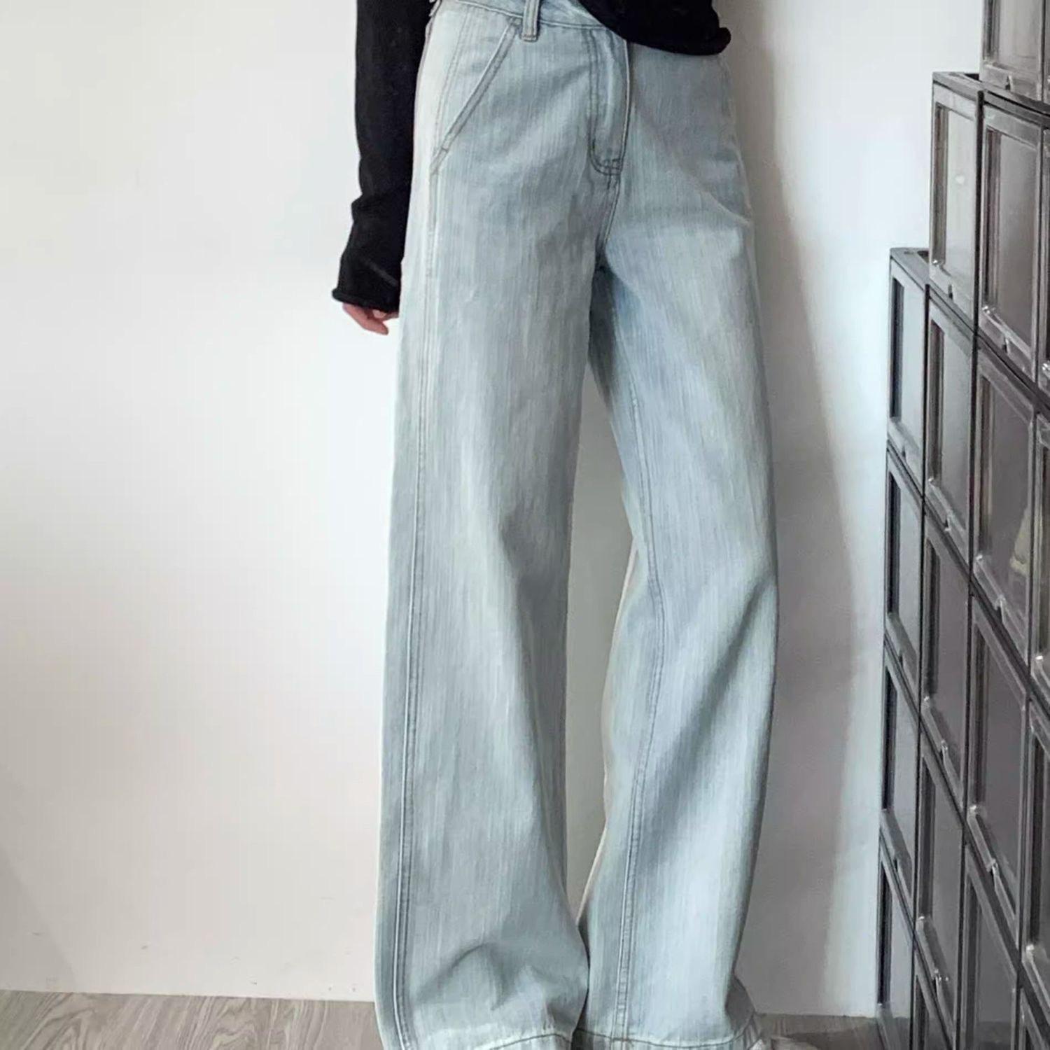 

Women s Plus Size Light Blue High-Waist Wide Leg Jeans, Thickened Velvet, Loose Slimming Fit for Autumn/Winter. M