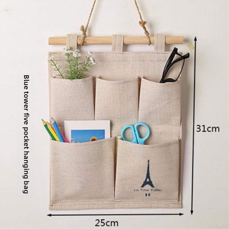 Linen Cotton Fabric Storage Hanging Pouch Door Wall Bedroom Wardrobe Waterproof