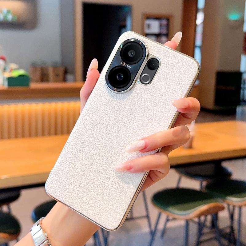 For Vivo V31 5G/V40 Pro/V50/V50 Pro/V60/X200 FE Case Lychee Pattern Leather Metal Alloy Camera Frame Protection Back Case Cover