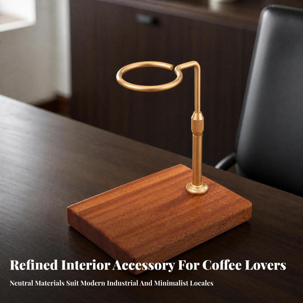 Adjustable Pour-Brew Stand with Wood Base Non-Slip Pour-over Coffee Strainer