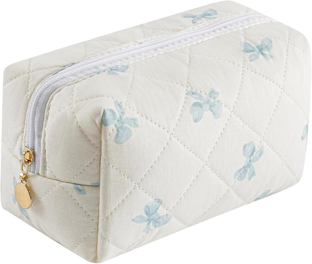Módny štvorcový dámsky clutch taštička na make-up prenosná roztomilá dámska kozmetická toaletná taštička kabelka so zipsom s potlačou mašle
