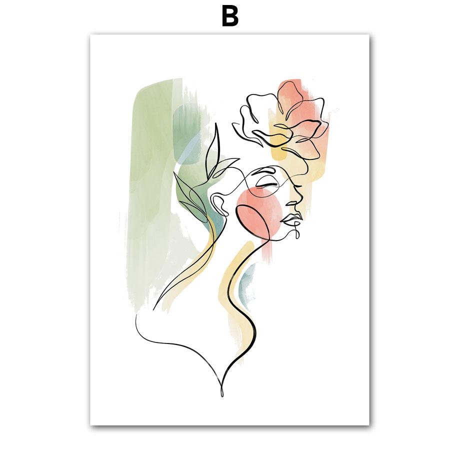 Arte della parete della tela di canapa pittura linea Flower Girl Lover minimalista nordico poster e stampe immagini a parete per soggiorno decorazioni per la casa