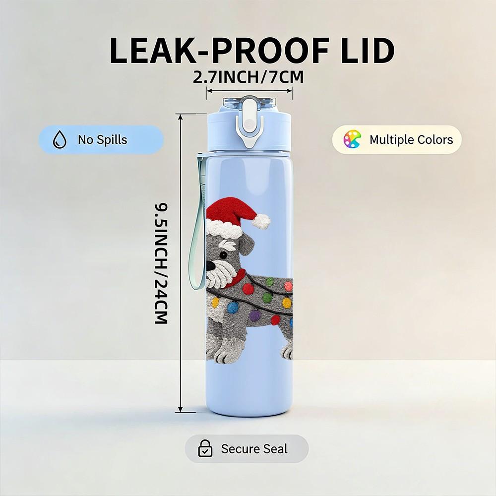 1PC Christmas Scarf Puppy Dog 750ml Color Plastic Sports Water Bottle Leakproof Flip Straw Lid Suitable for Sports Office Home Use
