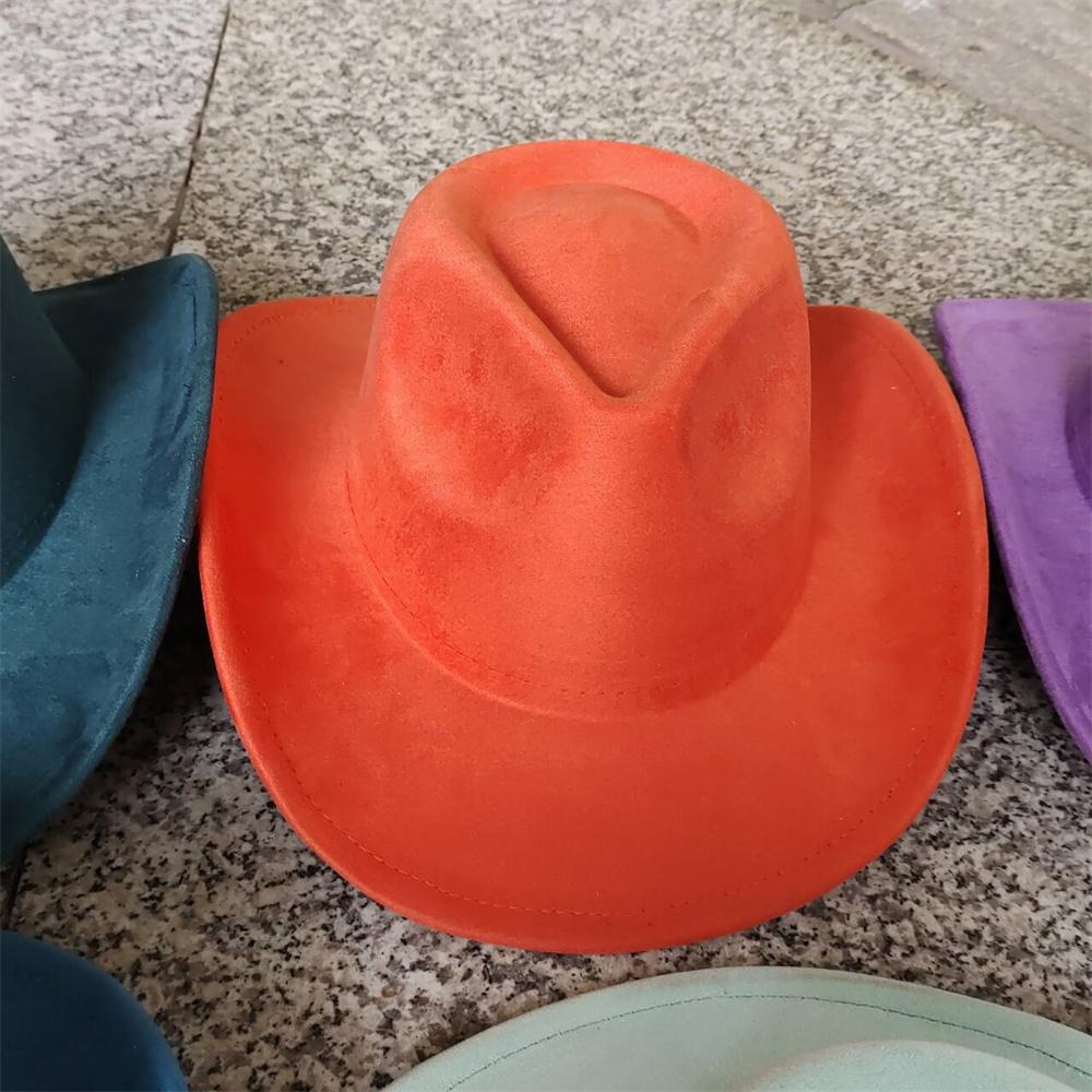 New Blue Suede Hat 7.5Cm Western Cowboy Women'S Fedora Hat Men'S Church Jazz Hat Fashion Travel Party Hat Denim Hat