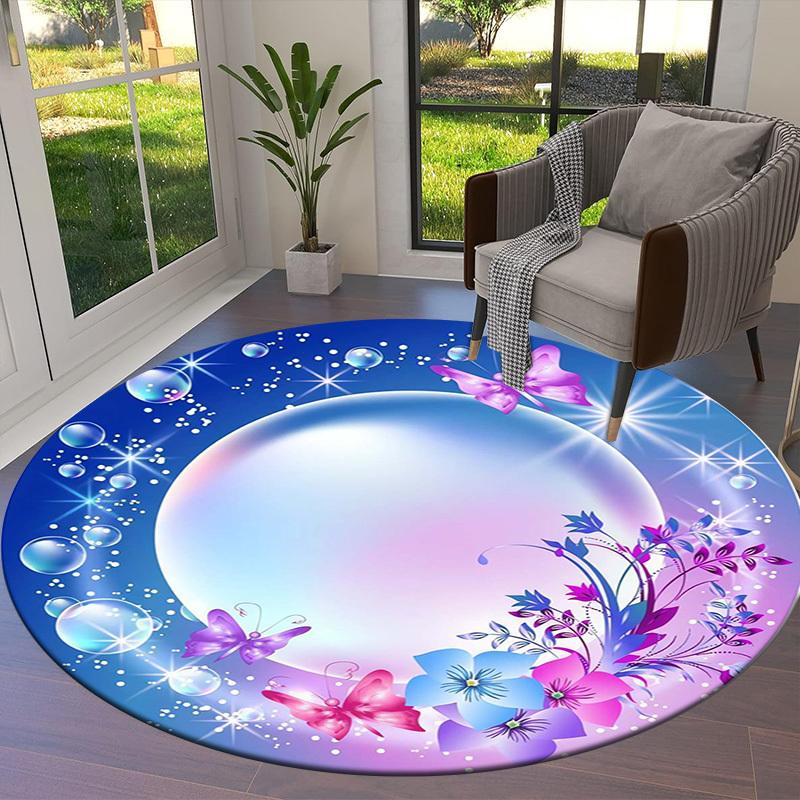 1pc Office Carpet Chair Mats Butterfly Flowers Bubbles Circular Frame Perfect for Decorating Office Chairs, Living Rooms, Or Bedrooms