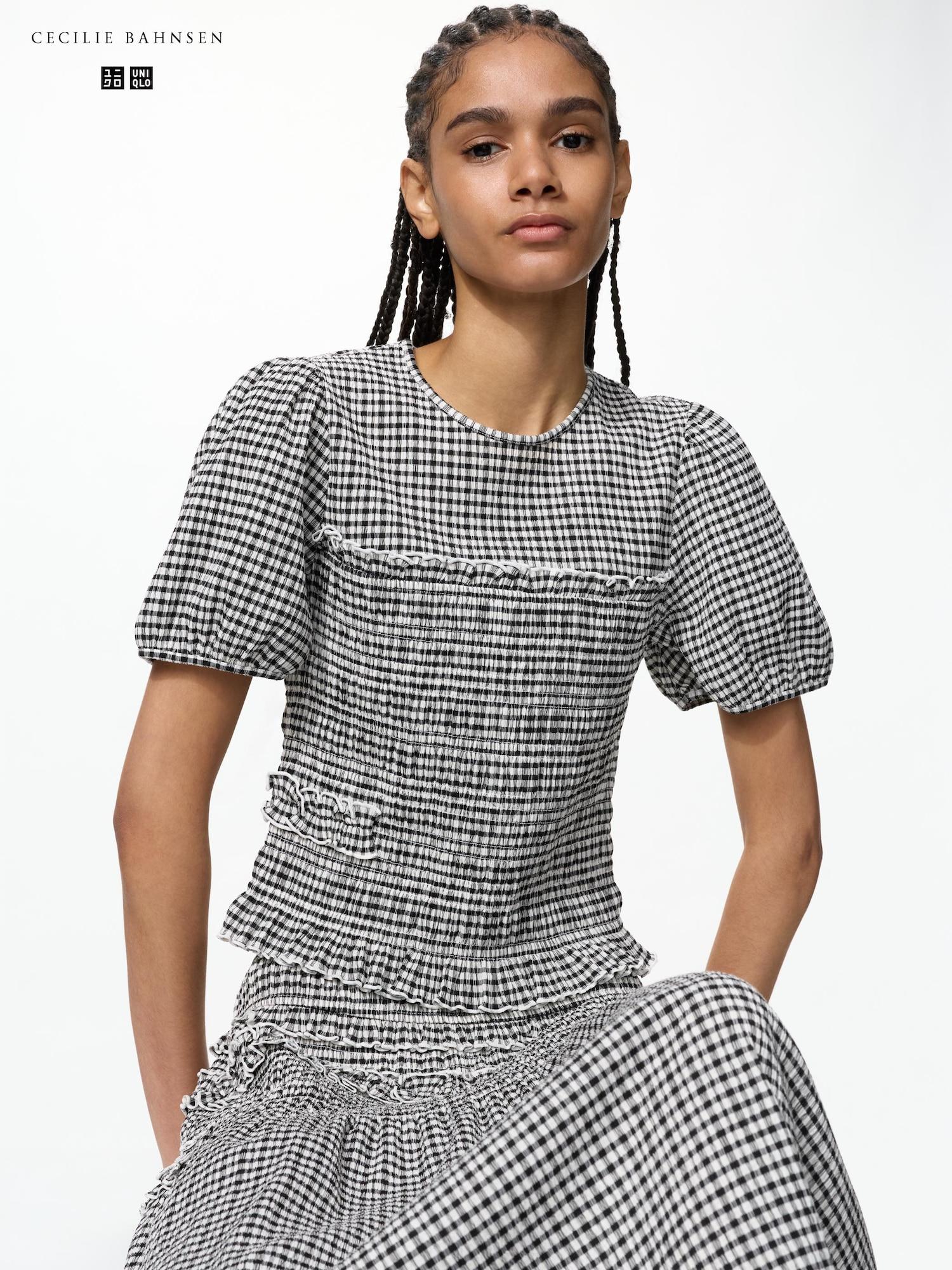 Uniqlo Япония Т-футболка с сборками и объемными рукавами 01 OFF WHITE/XS