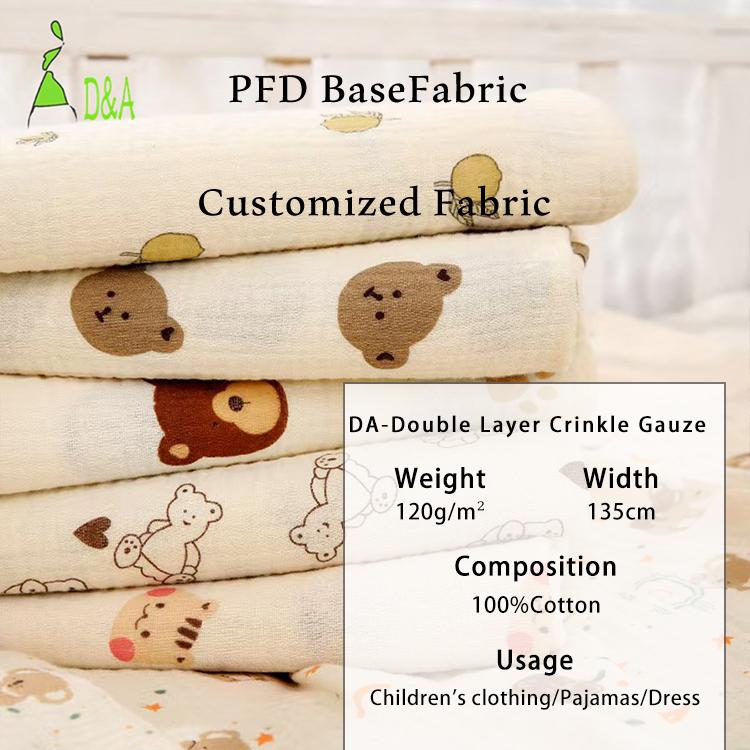 Customizable 120GSM Class a 100%Pure Cotton Double Gauze Printed Fabric, Soft Breathable Textile for Kids Garment Baby Bib Dress