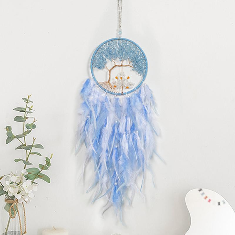 Tree of Life Dream Catcher Handmade Pink Gravel Wall Hangings Feather Craft Home Decor Wind Chimes DreamCatchers Room Decorate