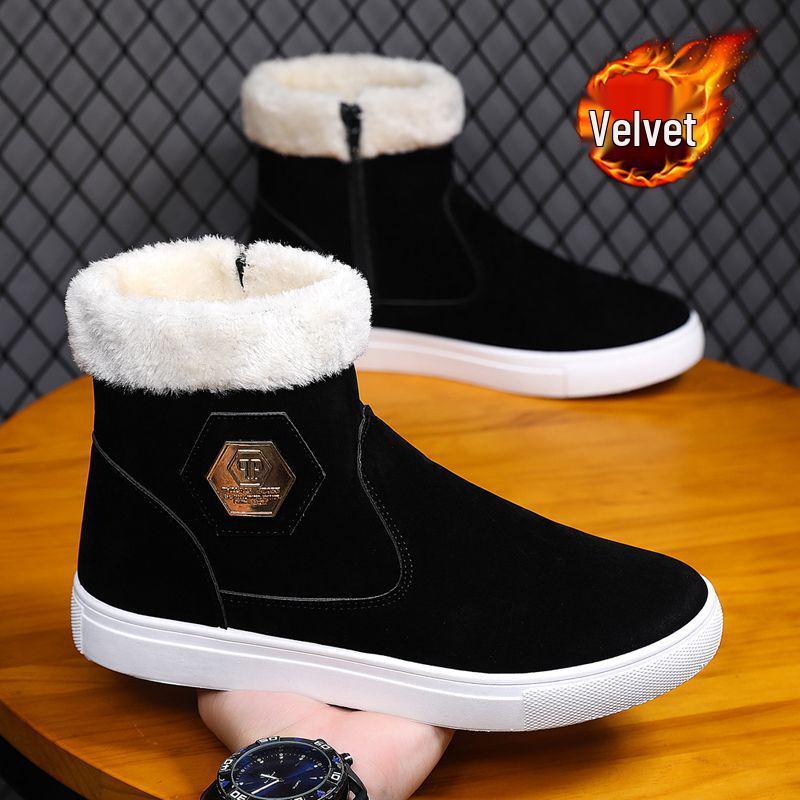 Pánské zimní teplé fleecem podšité semišové vysoké protiskluzové sněhule