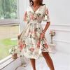 A Summer V-neck Short-sleeved Casual Floral Print Dress For Women