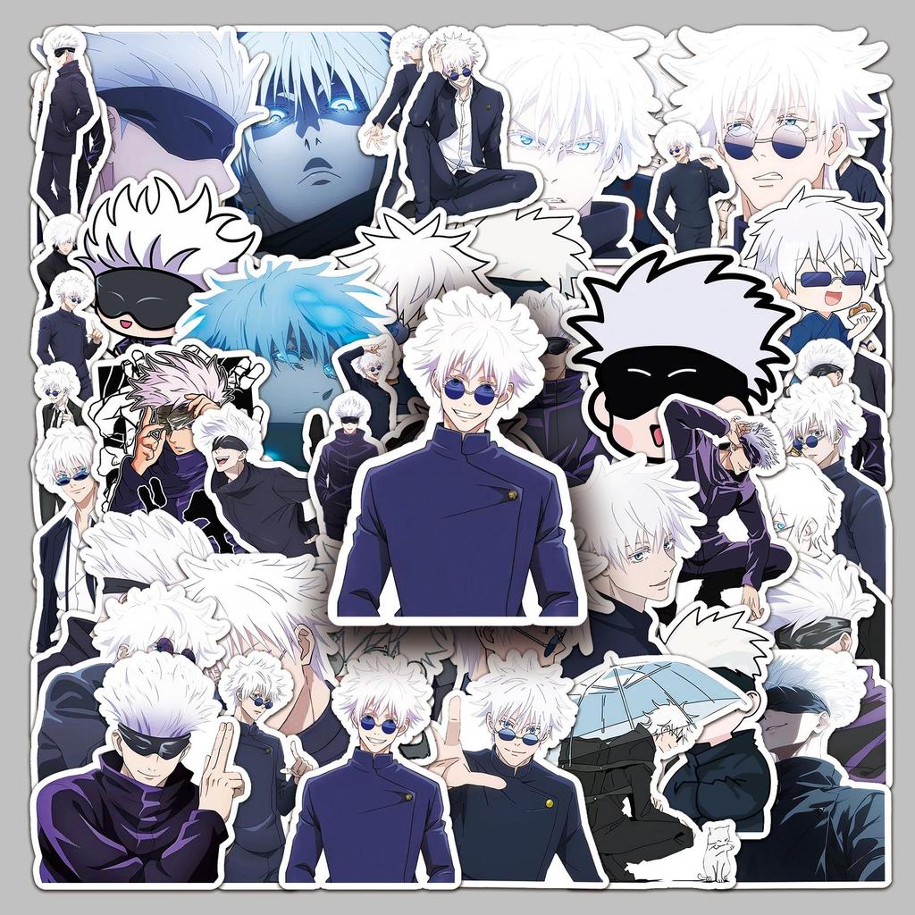 50 Gojo Satoru Stickers: Waterproof Jujutsu Kaisen Anime Decor for Notebooks, Phone Cases, and Thermos Cups.