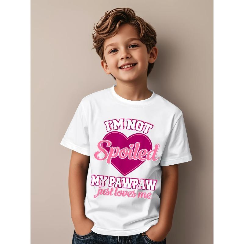 European Size Childrens Round-neck Short-sleeved T-shirt with Unique English and Heart Patterns