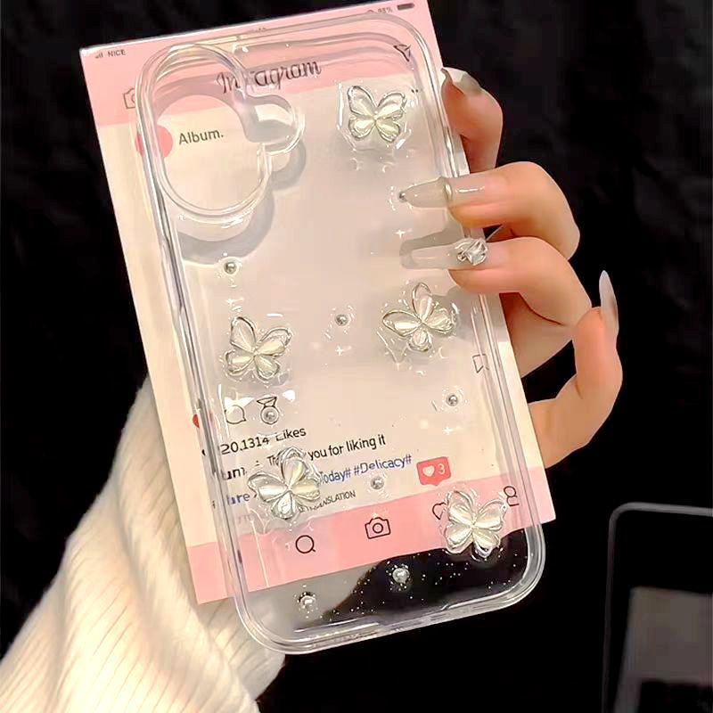 Luxury 3D Butterfly Bling Glitter Clear Phone Case For iPhone 17 16 15 14 13 12 11 Pro Max Plus Soft Shockproof Protective Cover