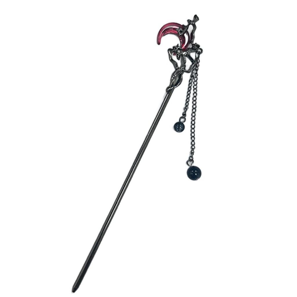 Red Moon Chinese Rose Tassel Hairpin for Updo - Hanfu Style