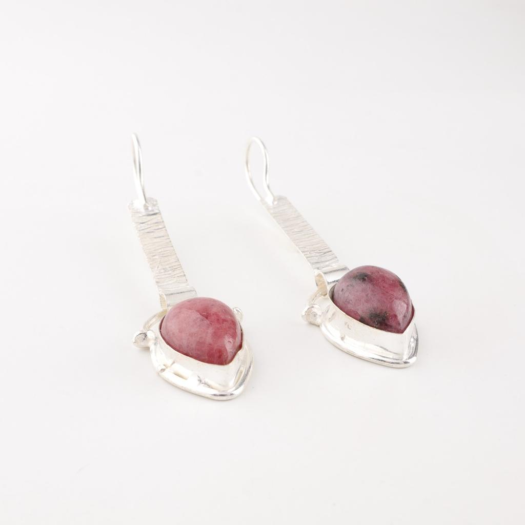 Black Rhodonite Gemstone 925 Stamped Silver Handmade Earrings 2.3" Birthday Gift EE-166-21