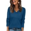 Women's Fashionable Casual V Neck Solid Color Long Sleeve Top
