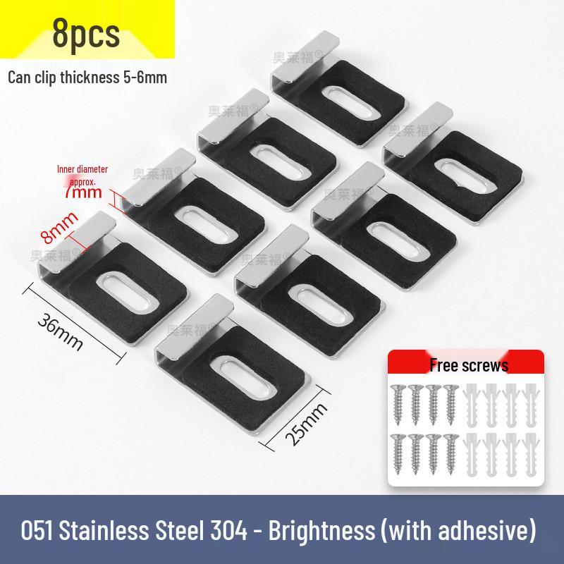 Stainless Steel Mirror Holder Clips, Square, Set of 4