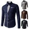 Fashion Men Stand Collar Long Sleeve Color Block Button Up Shirt Slim Fit Top