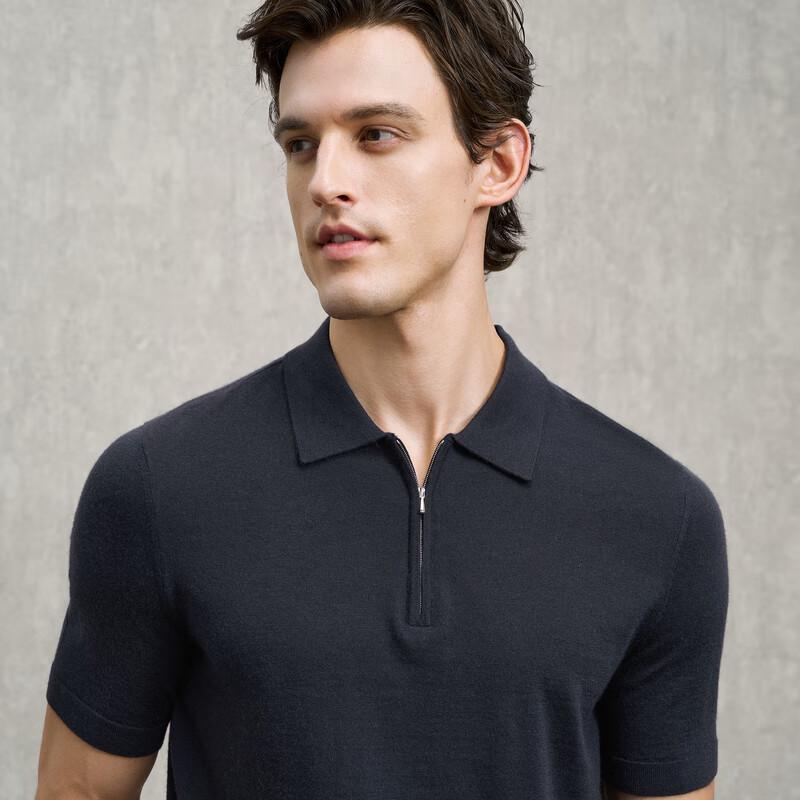 EMZ Ordos Men's 100% Cashmere Short-Sleeve Polo Sweater