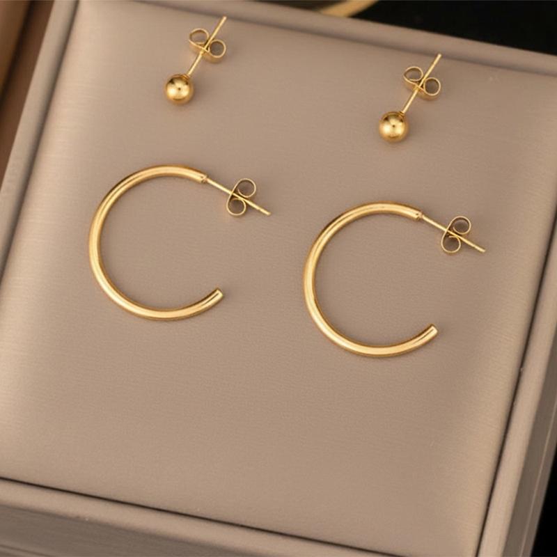 4Pcs/Set Titanium Steel Earrings for Women Minimalist Gold Color C-Shaped Stud Earrings Fashion Daily Jewelry Decoration Wear