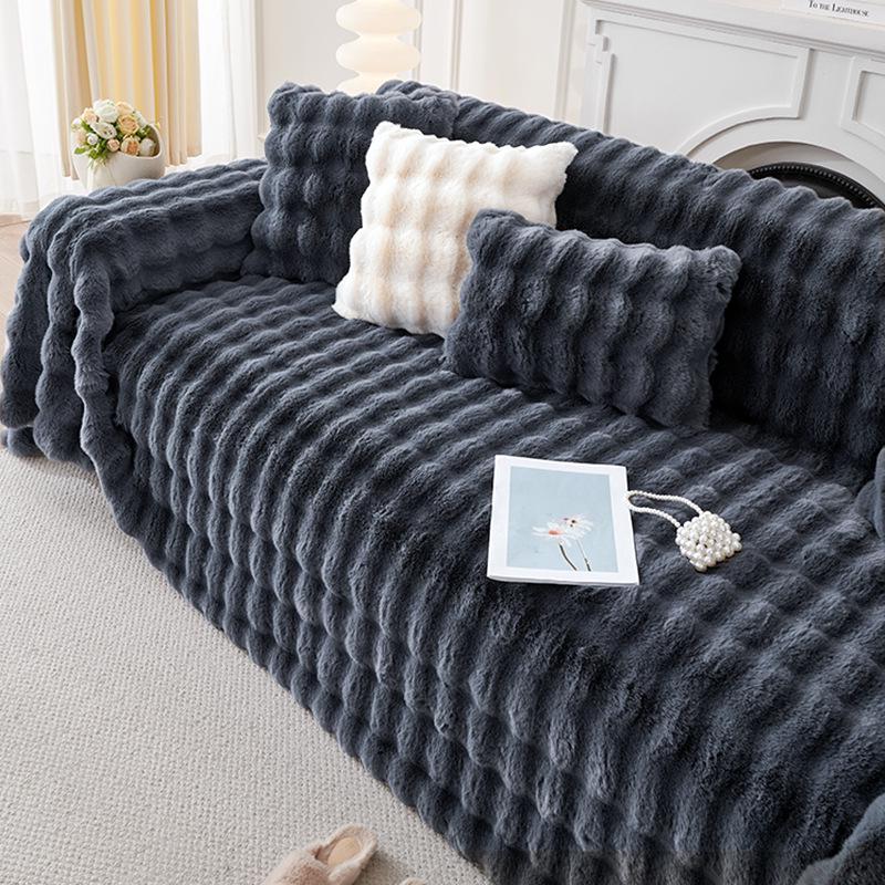 Copridivano in Peluche Antiscivolo, Copertura Totale, Ispessito per l'Inverno, Universale per Tutte le Stagioni