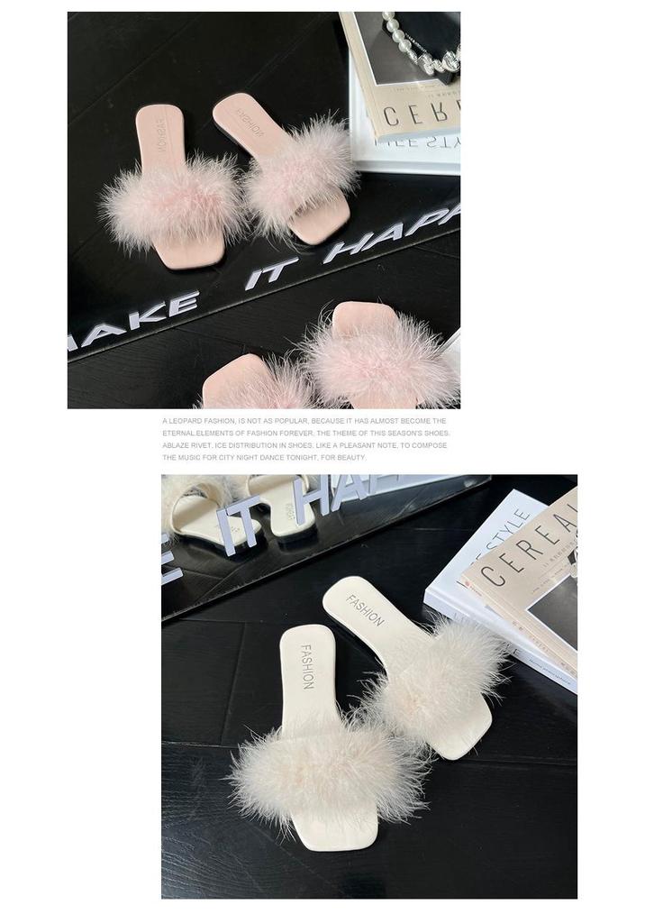 Women's 2026 Summer Fairy Style Furry Slippers - Girly Korean One-Strap Slides, Versatile with Skirts
