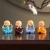 4Pcs Little Monk Resin Statues Adorable Mini Craft Ornaments for Car Dashboard Office Desk Home Living Room Decor
