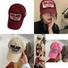 Trendy Vintage Style Baseball Cap For Women Burgundy Wide Brim Cotton Hat