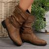 Large Size Short Tube Boots for Women,  Autumn and Winter European and American Style Low Heeled Pile Boots, One Step On