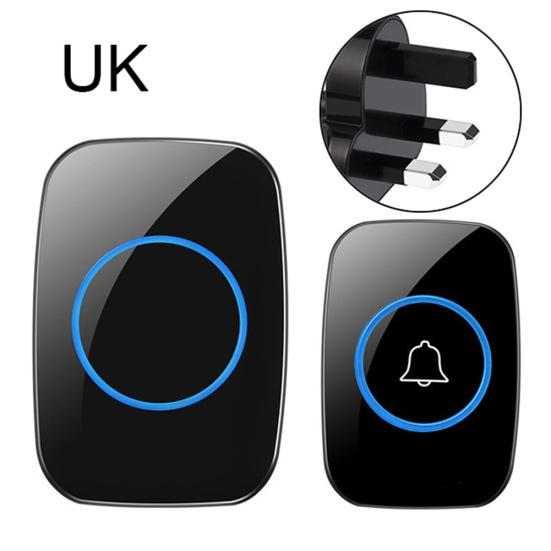 

A10 Водонепроникний бездротовий дверний дзвінок 300 м Дистанційний дзвінок Плагін Кнопка Кільце Сигналізація UK Plug чорний