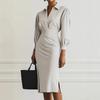 Elegant V-Neck Solid Color Wrap Waist Pleated Knit Midi Dress Women 2025