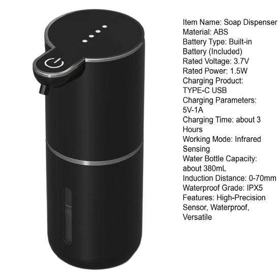Yousheng Automatic Soap Dispenser Smart Sensor USB-C Rechargeable 4 Foam Settings Waterproof Electric Soap Dispenser