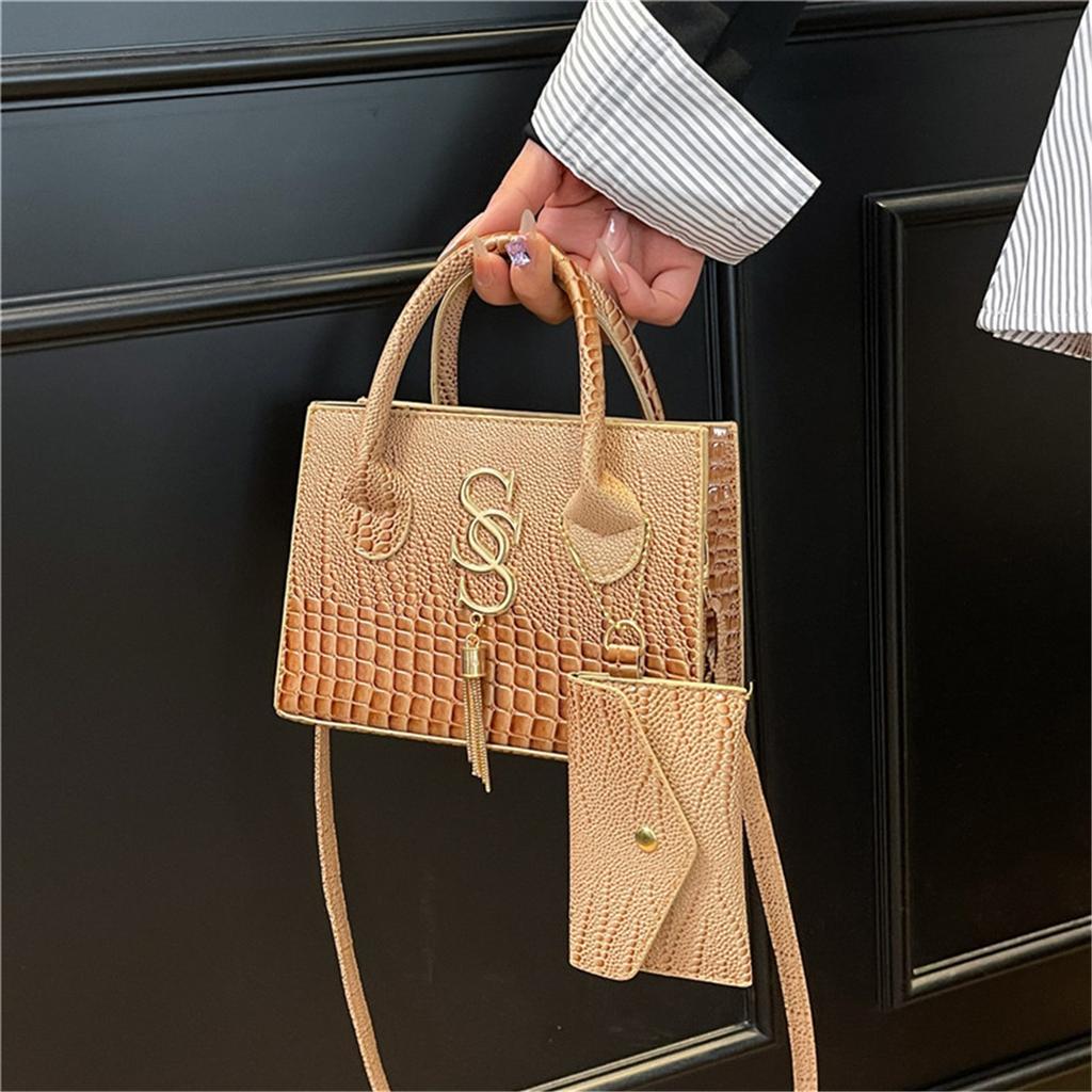 Fashion Solid Color Simple Crocodile Letters Tassel Casual Atmosphere Shoulder Handbag Bag For Women