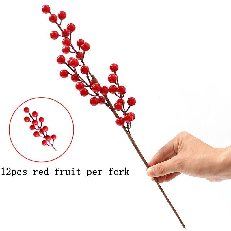 Artificial Red Berry Bouquet Christmas Decoration Fake Flower for Home Decor Xmas Tree Navidad New Year 2025 Ornaments Accessory