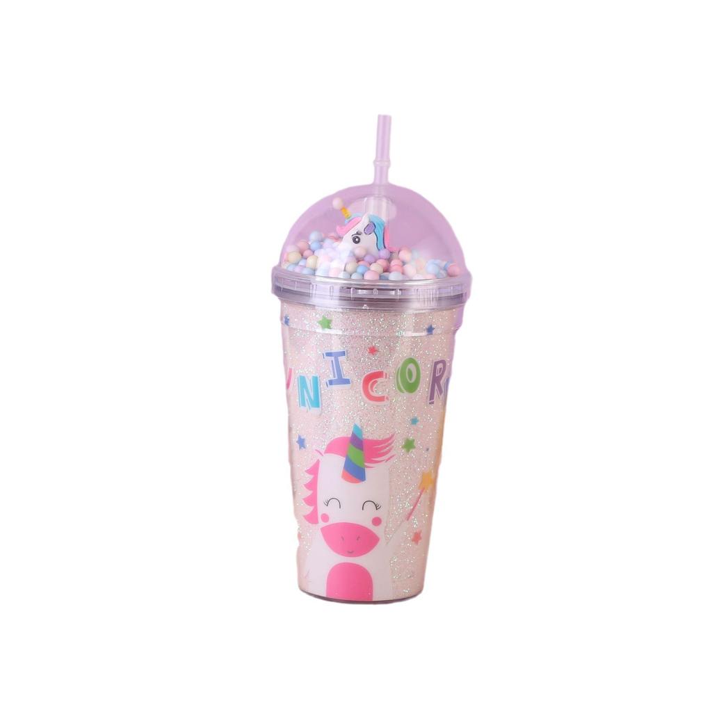 New Unicorn Plastic Water Cup Summer Children Couple Straw Cup Cute Creative Portable Portable Cup Doll Cup