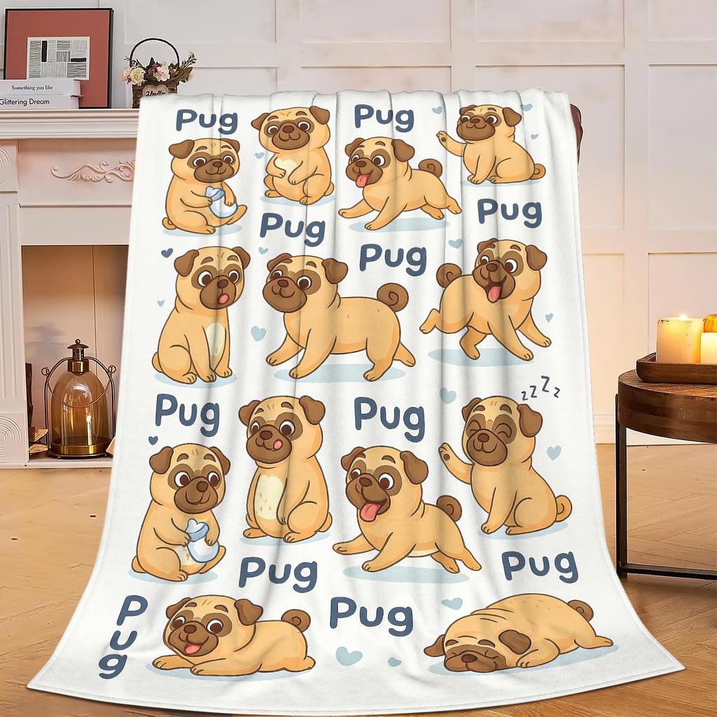 Pug Blanket Cute Pet Puppy Dog Fleece Throw Blanket Soft Lightweight Cozy Plush Flannel Blanket for Sofa Couch Bed Living Room