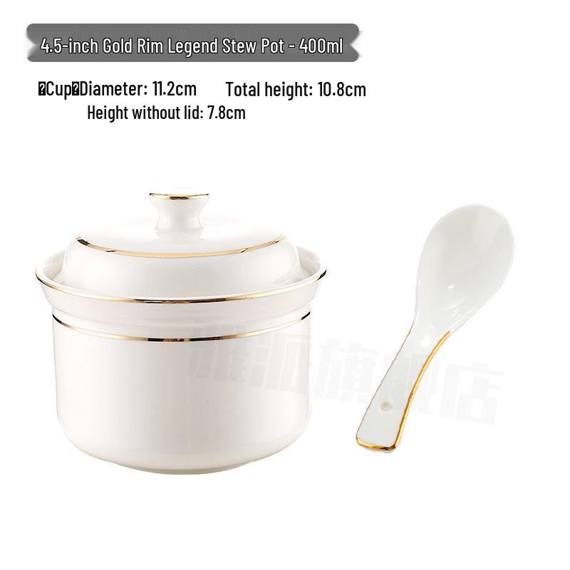 Keramik-Schmortopf mit Deckel, goldrandig, für den gewerblichen Gebrauch: Ideal für Vogelnestersuppe, gedämpfte Desserts und Eier.