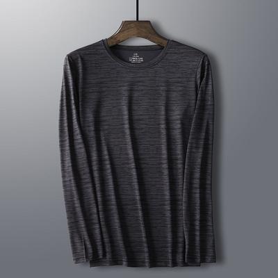 Men's Clothing Loose Long Sleeve Straight Pullovers Solid Color Comfortable Simplicity Round Neck Quick Dry Elasticity T-Shirts