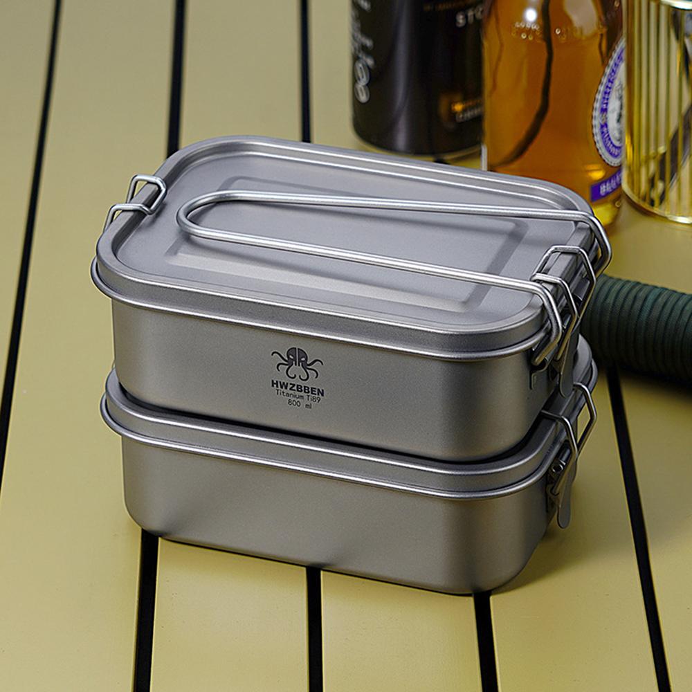 Camping Bento Box Titanium Bento Box Outdoor 800ml Lunch Box Rectangle Food Storage Container