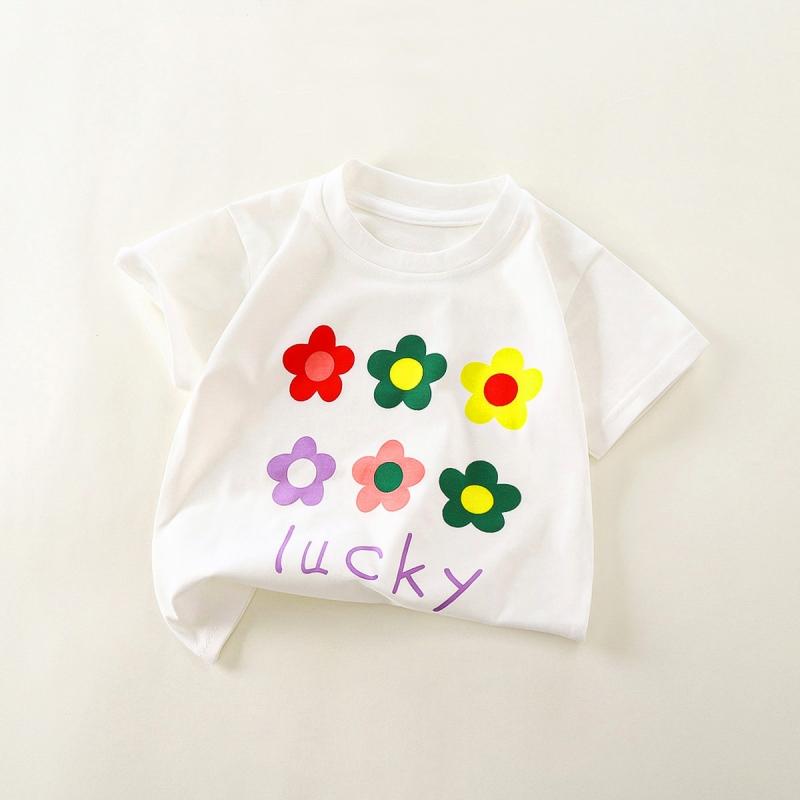 

Малыш Ребенок Девочки Одежда Лето Хлопковая Футболка Короткий Рукав Младенец Топ Мультяшный Цветочный Принт Детская Футболка 120 белый