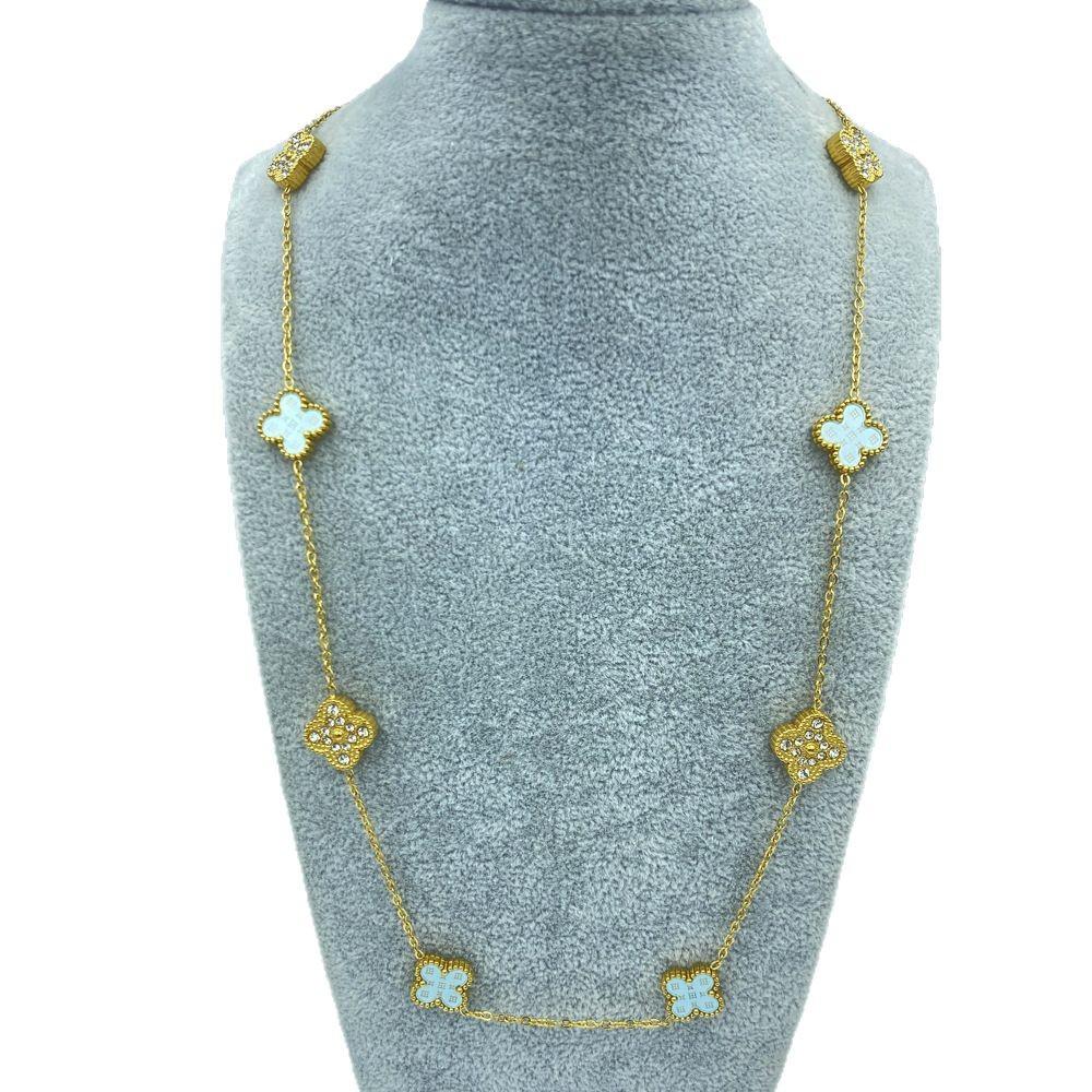 Acier Titane 13MM 60+5CM 10 Fleurs Double Face Trèfle à Quatre Feuilles Porte-Bonheur Collier pour Dames