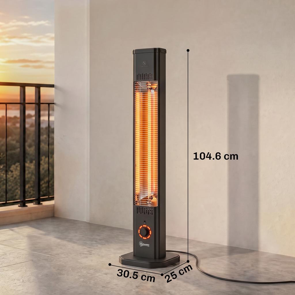 2000 W Electric Infrared Patio Heater with Cover, Free Standing/Wall Mounted IP65 Outdoor Garden Heater, Black