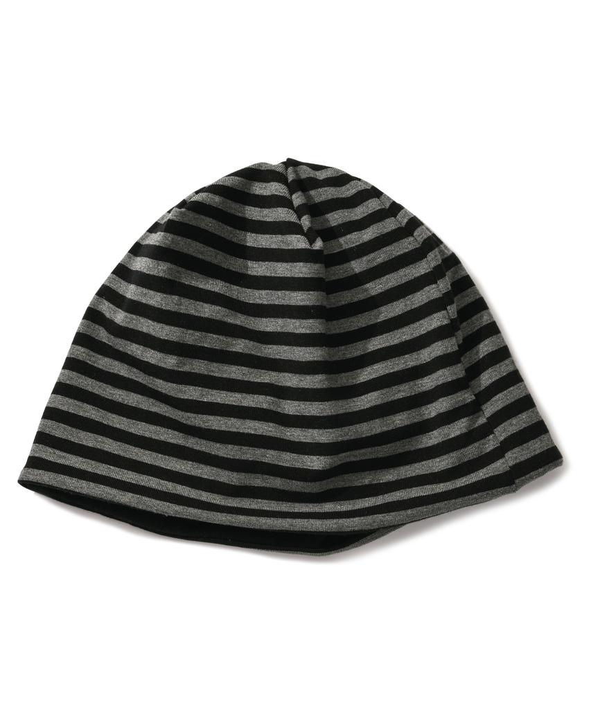 AMOU Reversible Stripe Beanie Black