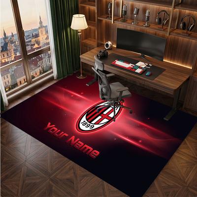 AC Milan Custom Crystal Velvet Rug, Personalized Name Text Print, Football Logo Soft Non‑Slip Floor Mat Home Decor Gift