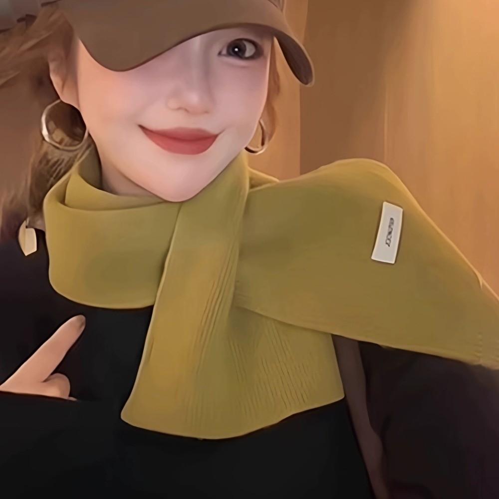 Solid Color Wool Knitted Scarf Thickened Women Winter Neckerchief  Apparel Accessories