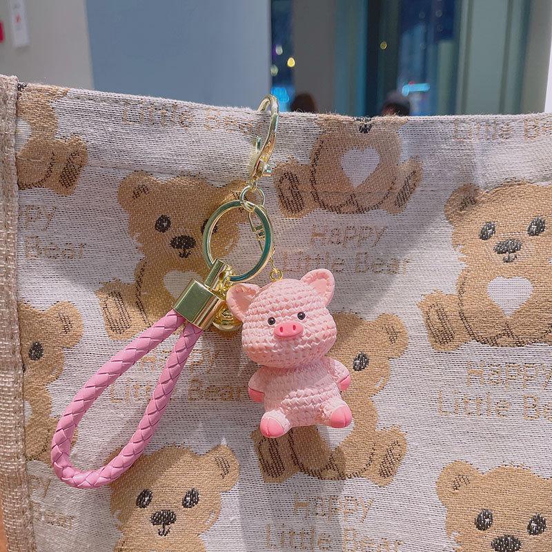Portachiavi Animale in Resina e Lana Cartoon Ciondolo per Borsa Femminile Squisito Carino Coppia Ciondolo per Auto Creativo
