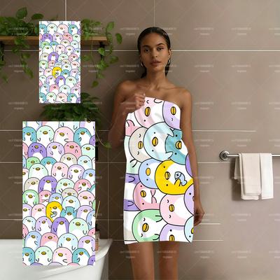 Cute Pastel Penguin Beach Towel, Super Absorbent Quick Dry Towel for Swimming Pool Travel Vacation