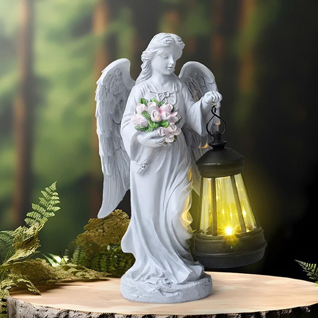 Cemetery Guardian Light, Solar Angel Garden Statue, LED Light, Resin Lantern, Cemetery Gardening Outdoor Statue