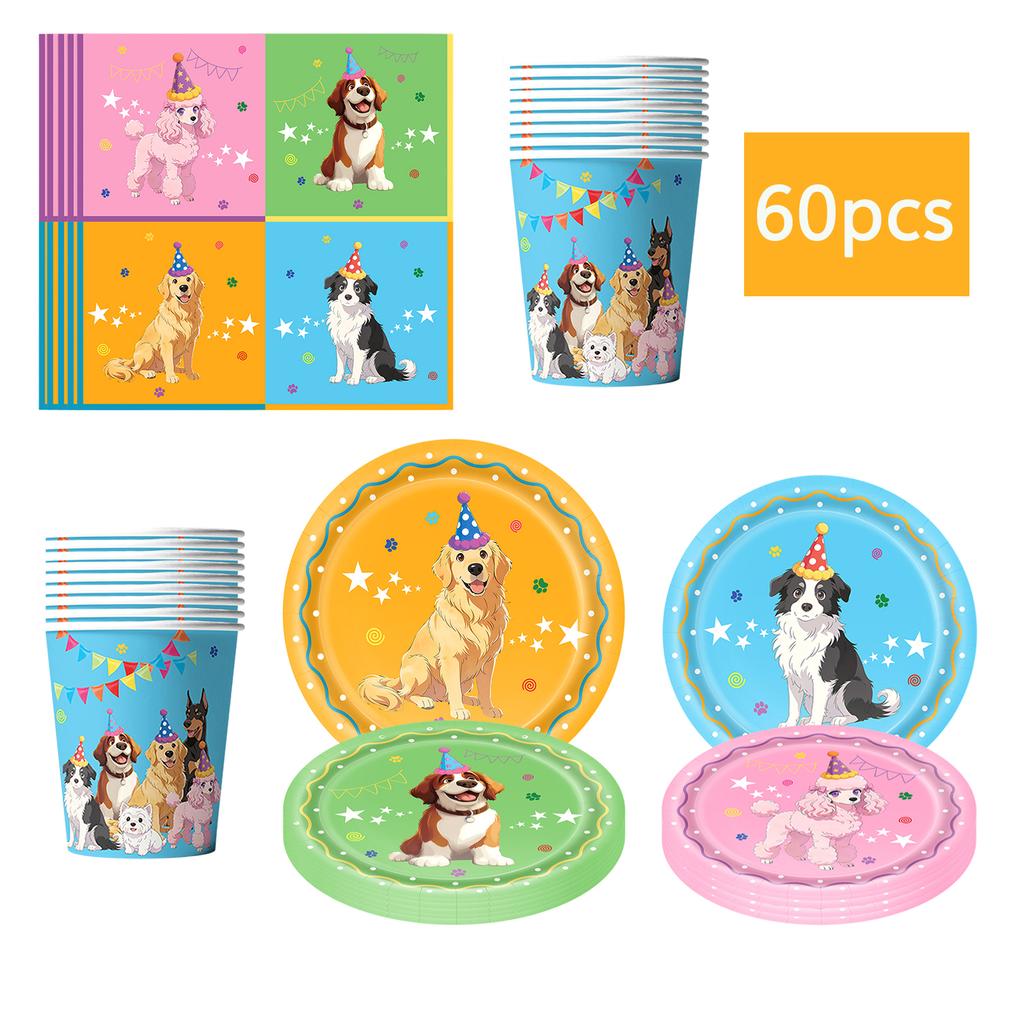 Cartoon Puppy Dog Birthday Party Decorations Supplie Celebration Party Disposable Banner Tablecloth Cup Plate Baby Shower Set