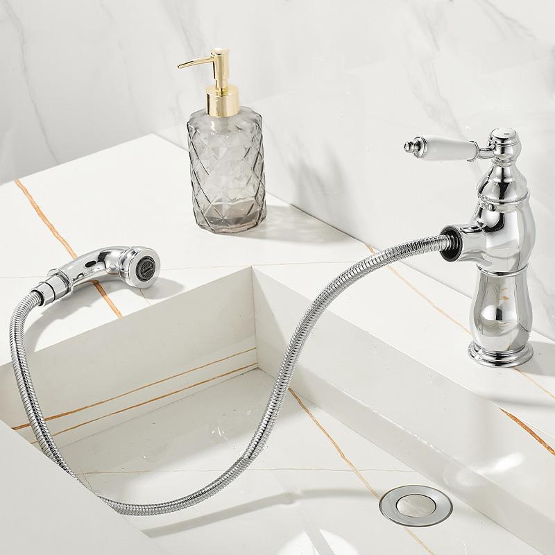 Gold Bathroom Ceramic handle Basin Faucets Pull Out Mixers Sink Faucet Washbasin Taps Water Tap Tapware Crane Brass Material